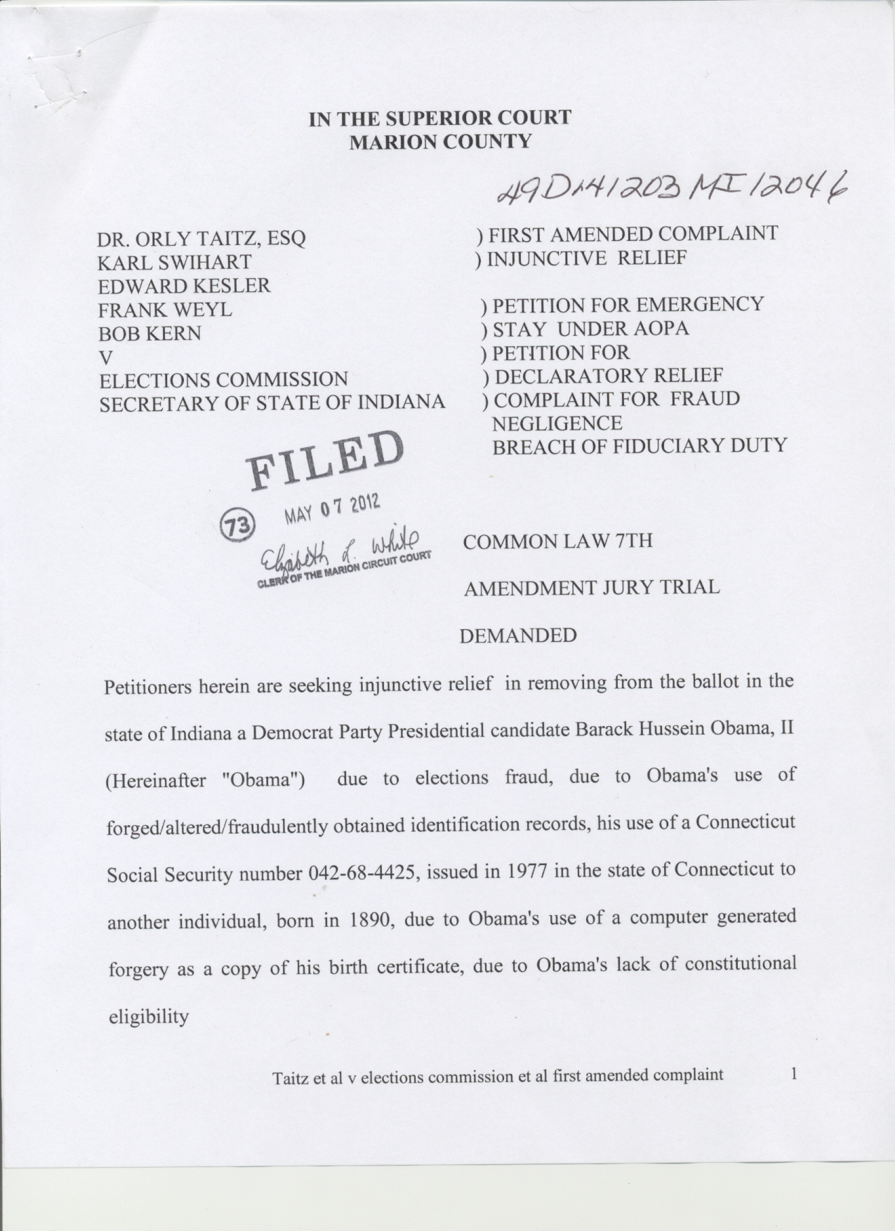 IN Amended Complaint.filed cover page