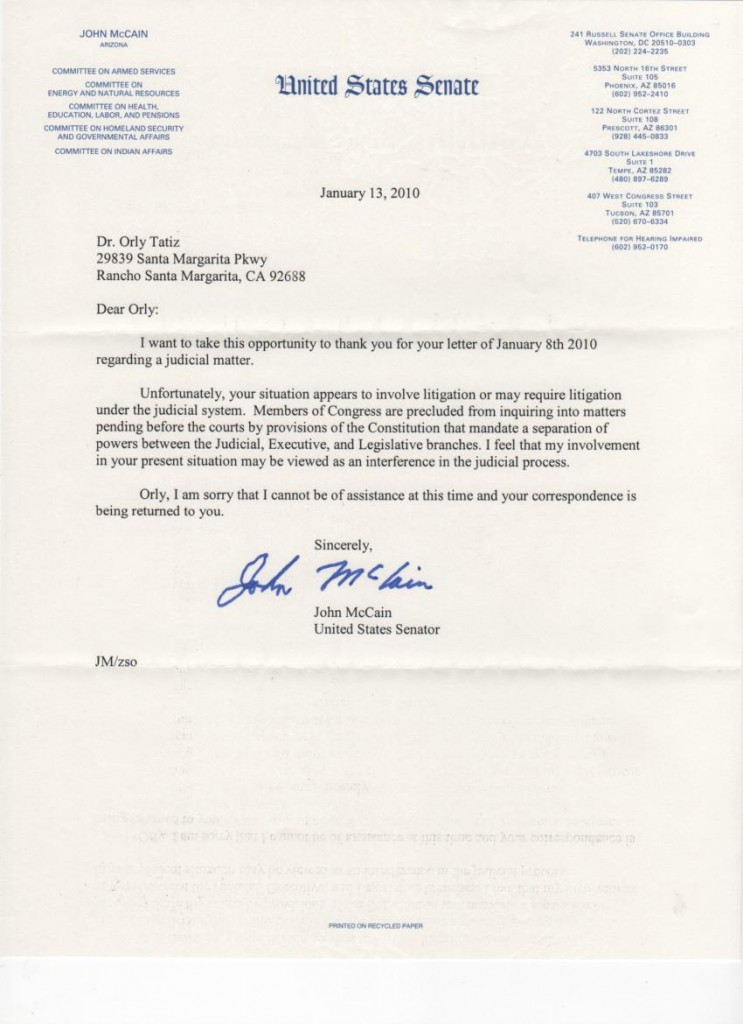 letter from Senator John McCain