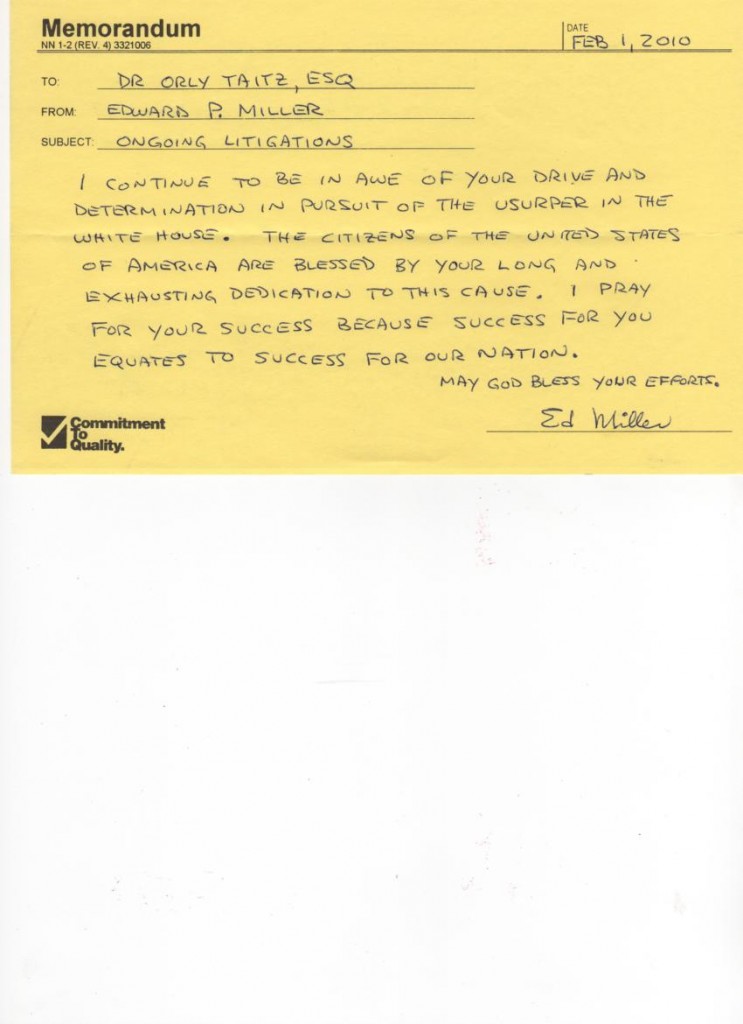 Letter from supporter Ed Miller