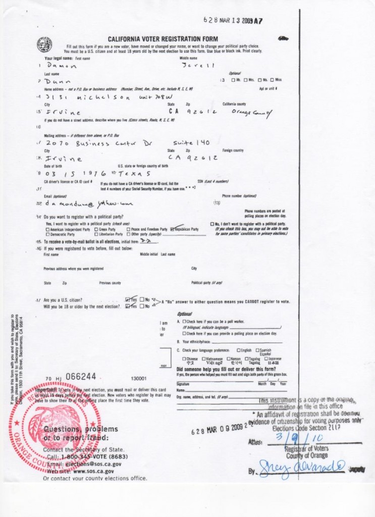 Damon Dunn registration