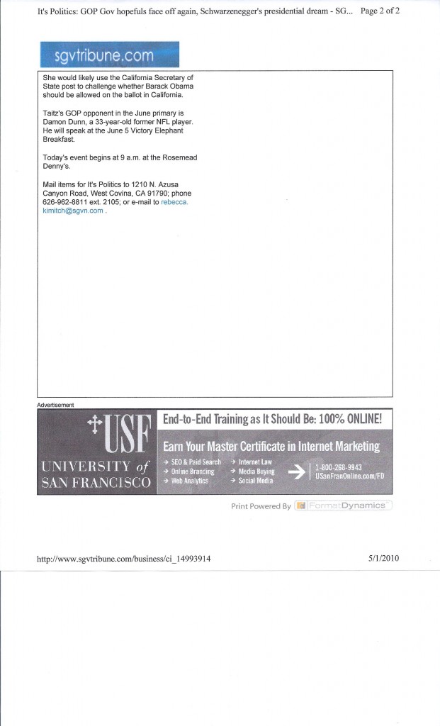 San Gabriel Valley Tribune announcement of my speech at Rosemead 001