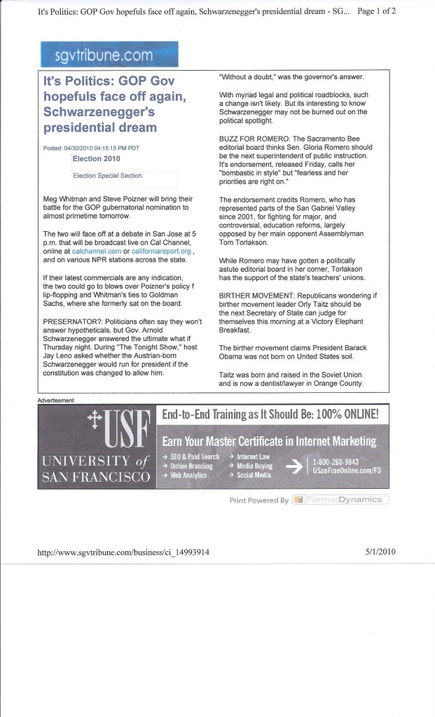 San Gabriel Valley Tribune announcement of my speech at Rosemead