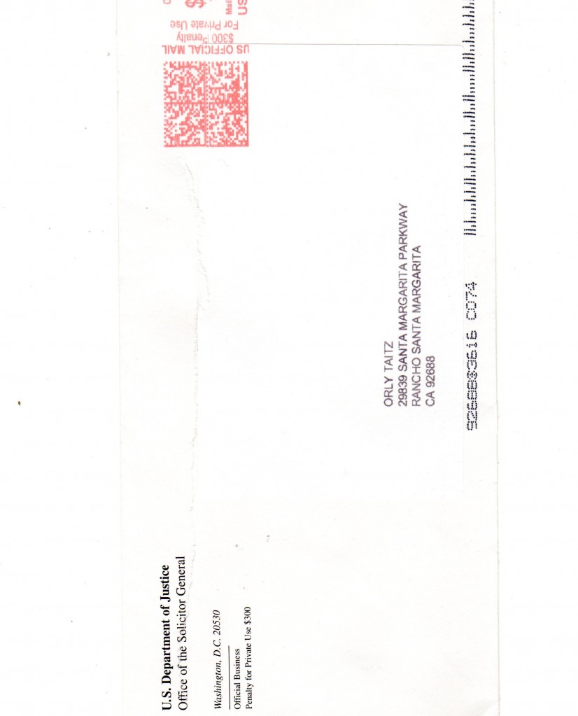 Envelope for Waiver to respond066