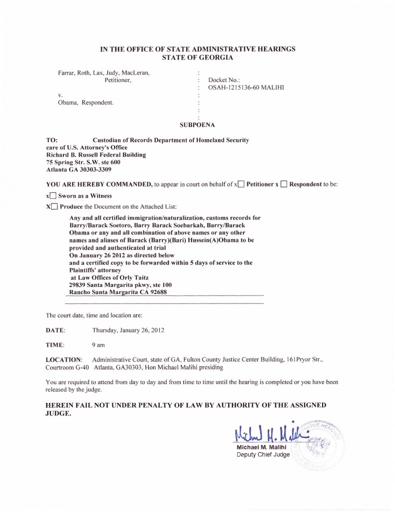 subpoenas Farrar v Obama_0001