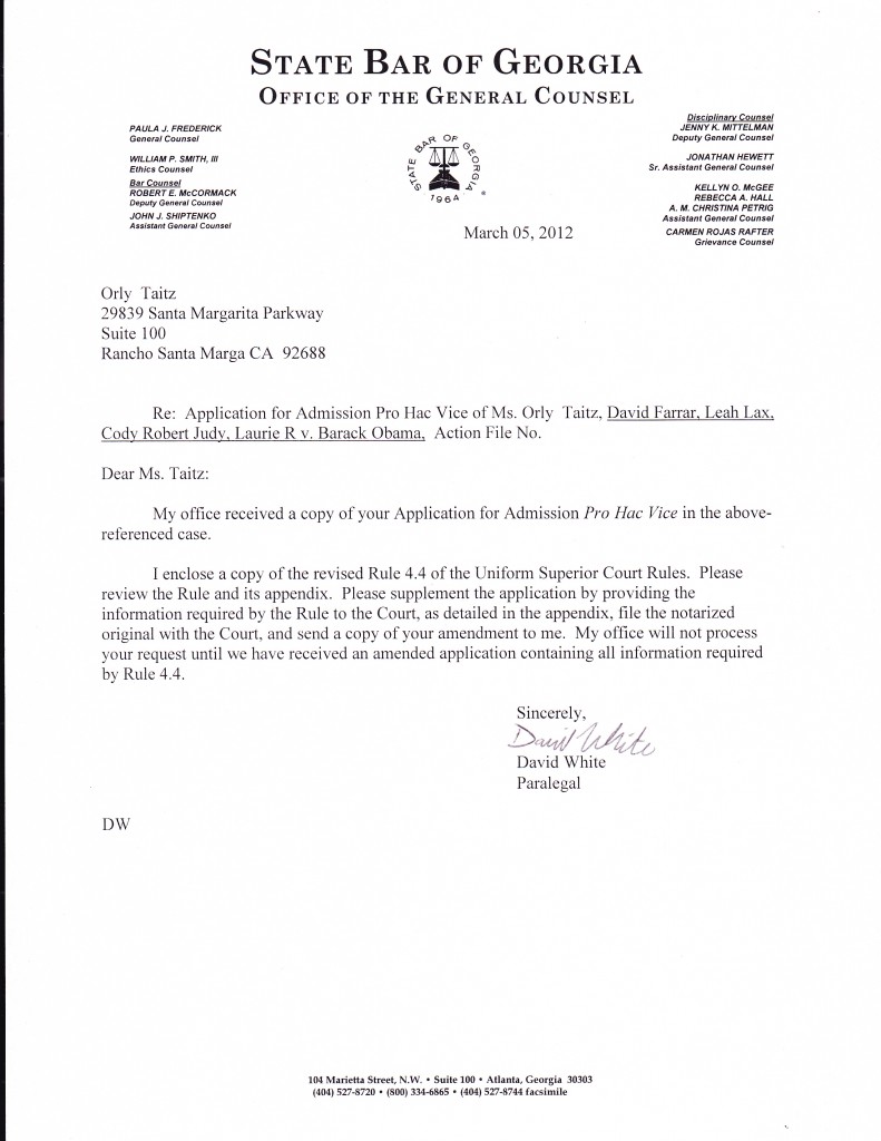 letter from GA bar