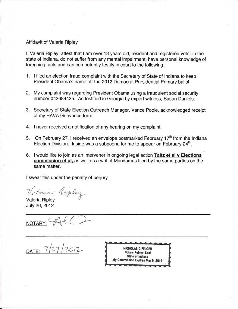 Affidavit Valeria Ripley