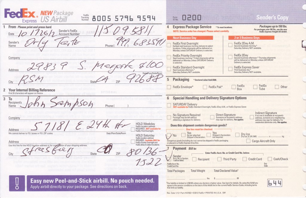 IN SUBPOENA WAS SERVED ON SAMPSON BY FEDEX