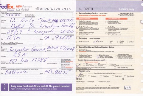 FedEx receipt Inspector General SSA_0001