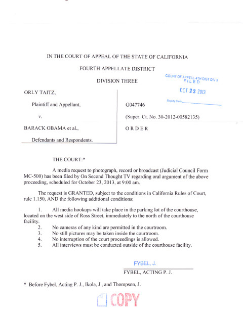 Taitz v Obama media permit 1