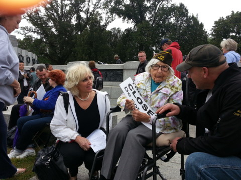 Taitz with 96 year old veteran who stormed the NAZI and Obama barricades