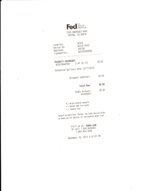 Receipt Fed Ex Coroner Molokai